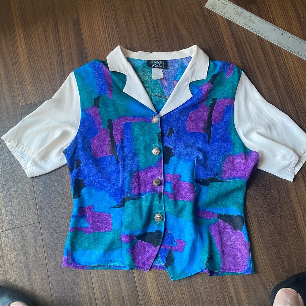 Vintage Michelle Leslie purple fancy blouse with shoulder pads